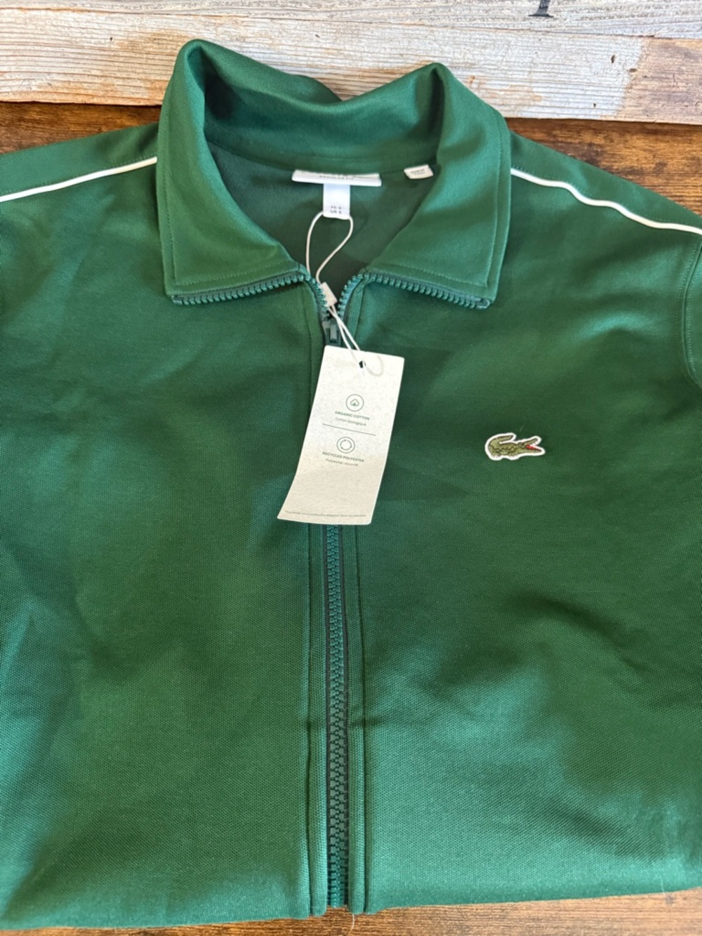 Lacoste Forest Green Zip-Up Track Jacket with Croc Patch